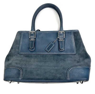 #ad Coach Hamptons Blue Suede and Leather Satchel Handbag #G04Q 7562 $49.99