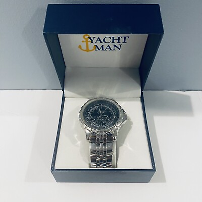 #ad New Yacht Man YM260 Silver Stainless Mens Dial Chronograph Watch *Needs Battery*