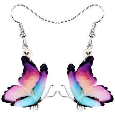 #ad Acrylic Purplr Butterfly Earrings Dangle Gifts Insects Charms Jewelry for Women