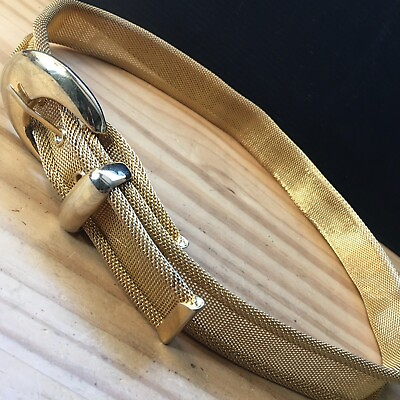 #ad Vintage 1990s Gold Toned Chainmail Mesh Belt W Solid Buckle Total 36quot;L x1.25quot;W