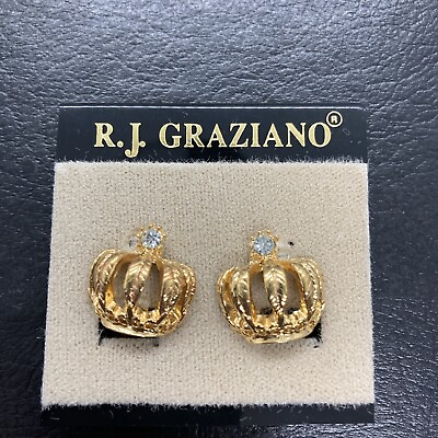 #ad RJ GRAZIANO Clear Rhinestone Crown New Old Stock Clip Earrings Crown