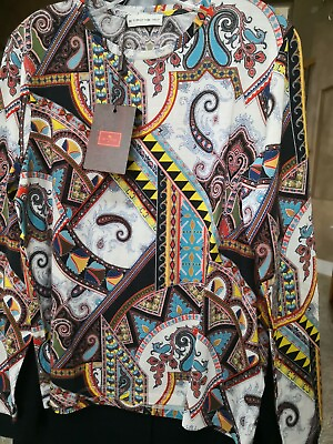 #ad New Etro $640 48IT 12 14US Thin 71%Wool Multicolored Blue Paisley Stretchy Top