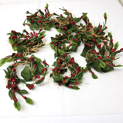 #ad Christmas Berries Napkin Ring Holders Greenery Leaves Round Nature Set of 8 Vtg