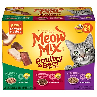#ad Meow Mix Tender Favorites Poultry amp; Beef Variety Pack Wet Cat Food 24 Cups