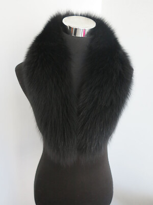 #ad Real fox fur collar neck wrap unisex jacket black collar scarf 80*15 cm cover