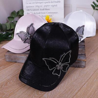 #ad Women Crystal Baseball Cap Adjustable Snapback Embroidered Butterfly Travel Hats