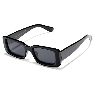 #ad Rectangle Sunglasses Black Retro 90s Square Vintage Sunglasses for Womens Men...