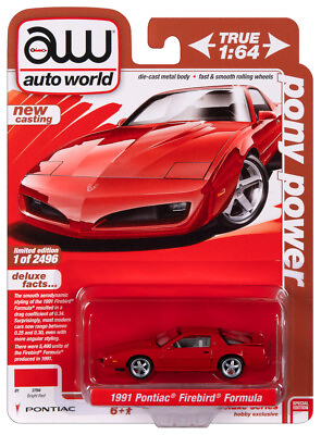#ad Auto World Bright Torch Red 1991 Pontiac Firebird Formula 1:64 Scale Diecast Car