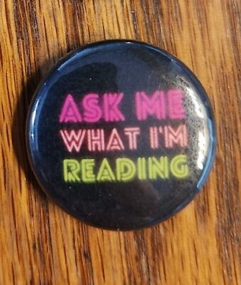 #ad Ask Me What I#x27;m Reading Retro Disco Pink Green Black Book 1quot; Pin Button