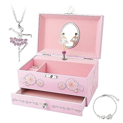 #ad RR ROUND RICH DESIGN Kids Musical Jewelry Box for Girls with Drawer and