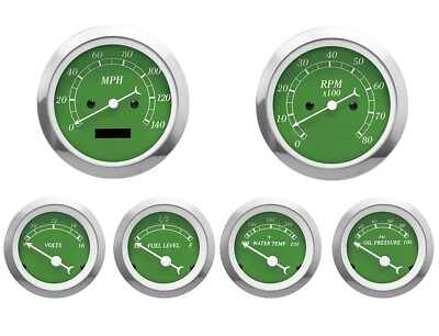 #ad MOTOR METER RACING Classic Green 6 Gauge Set Electrical Speedometer MPH °F PSI