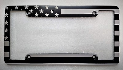 #ad AMERICAN FLAG HMC Billet Aluminum License Plate Frame Black Anodized BDNP