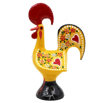 #ad 6quot; Traditional Hand Painted Portuguese Good Luck Rooster Yellow Figurine
