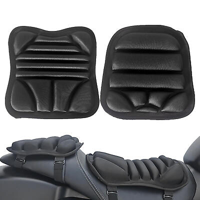 #ad 2Pcs Motorcycle Seat Cushion Set Gel Cover Pillow Pad Universal Pressure Relief