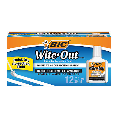 #ad BIC Wite Out Brand Quick Dry Correction Fluid 20 ml Bottles 12 Count