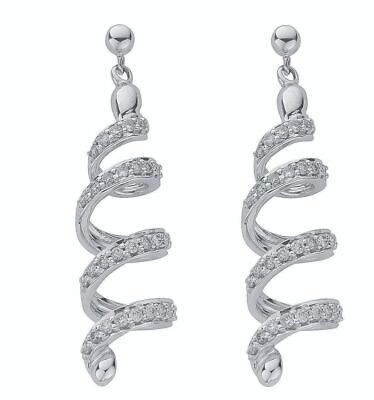 #ad 0.75ct Diamond Spiral Drop Earrings 40mm White Gold