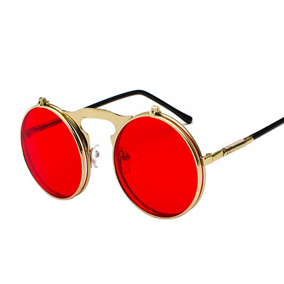 #ad Flip Up Steampunk Retro Sunglasses Mens Womens Round Vintage Glasses Designer