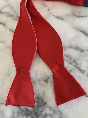 #ad BRAND NEW Stafford Solid Red Shiny Adjustable Self Tie Bowtie Bow Tie MSRP $30