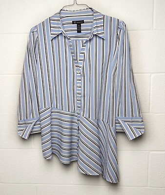 #ad INC Womens Blue Striped Woven Shirt Button Down Blouse XXL Asymmetrical Hem
