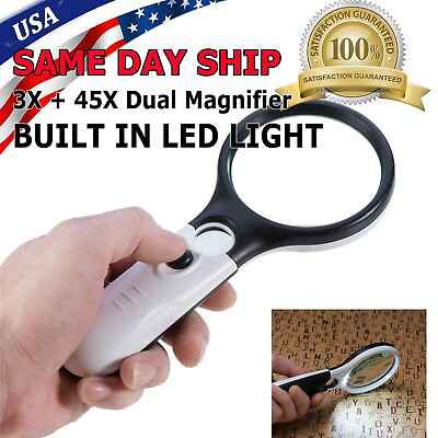 #ad 3 LED Light 45X Handheld Magnifier Reading Magnifying Glass Lens Jewelry Loupe