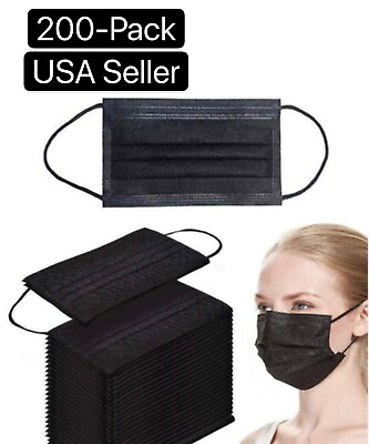 #ad 100 200 PCS Black Face Mask Mouth amp; Nose Protector Respirator Masks USA Seller