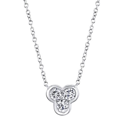 #ad 14K White 3 Stone Diamond Pendant Necklace Womens Bezel Set 0.39CT Round Natural
