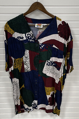#ad Vtg 80s 90s Sorrel PLUS Womens Abstract Print Button Down Blouse Top Sz 22