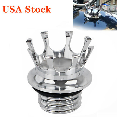 #ad Chrome King Crown Gas Cap Fuel Tank Right hand Thread Bil for Harley Softail USA