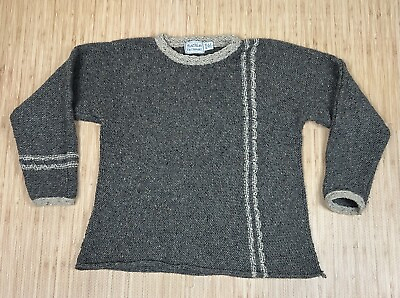 #ad Irish Rathlin Tin Chonaill Large Gray Pure %100 Wool Sweater Hand Loomed Ireland