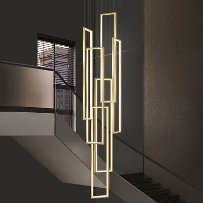 #ad Stair Chandelier Lighting Large Pendant Lights Gold Light Hotel LED Ceiling Lamp
