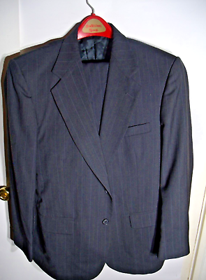 #ad Men#x27;s Towncraft Suit Jacket and Pants Dark Blue Pinstripe Sz 40 R Pants 32 30