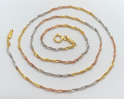 #ad 14K Yellow White Rose Gold Tri Color Thin Chain Twist Link 16 In Necklace Italy