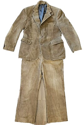 #ad Vintage Mens Brown 2 Piece Corduroy Suit Jacket And Pants Set Poland 42S
