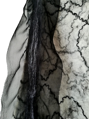 #ad Felted Cobweb Black and White Wrap from Silk and Merino Wool Lightweight Scarf