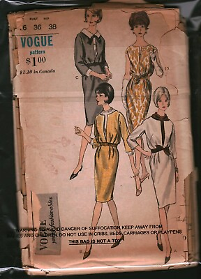 #ad 6275 Vintage Vogue Sewing Pattern Misses 1960s One Piece Dress Blouse OOP 16 Sew