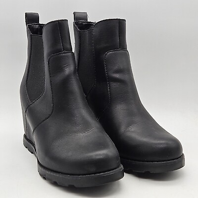 #ad Universal Thread Women#x27;s Size 7 Chelsea Boots Black Hidden Wedge Booties