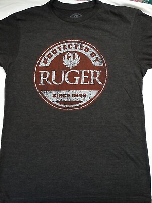 #ad Ruger Gun Pistol Firearms Protected by Ruger 1949 Distressed Licensed T Shirt