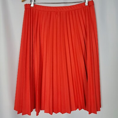 #ad Vintage Womens Pleated Skirt L Warm Red Orange Elastic Waist Pull On Dacron USA