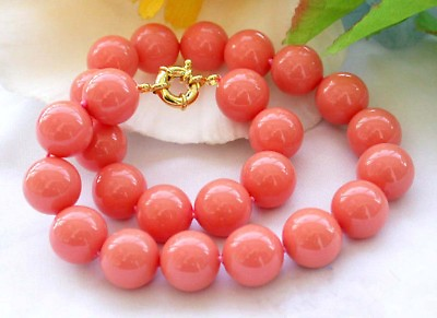 #ad Natural 12mm South Sea Coral Pink Shell Pearl Round Gemstone Necklace 18#x27;#x27;