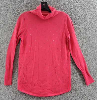 #ad NICZOE Vital Twinkle Rhinestone Sweater Women#x27;s XS Rose Turtleneck Long Sleeve $68.93