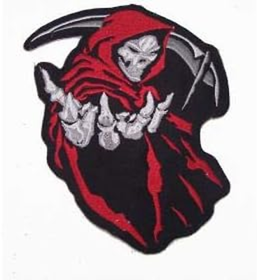 #ad Reaper Red and Black Iron on Sew on Small Patch for Jacket Vest