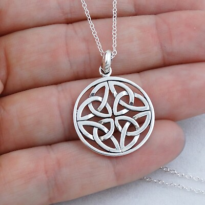 #ad Celtic Trinity Knot Pendant Necklace 925 Sterling Silver Irish Love NEW