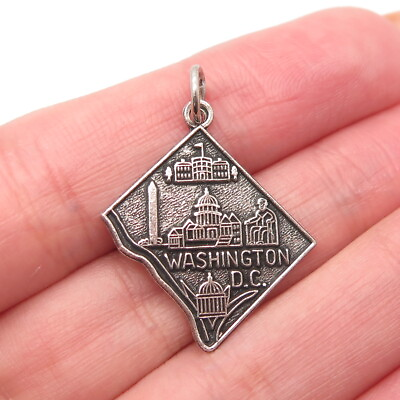#ad 925 Sterling Silver Vintage quot;Washington D. C.quot; Charm Pendant
