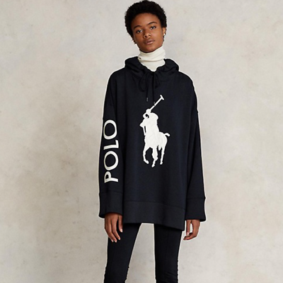 #ad Polo Ralph Lauren Hoodie Womens Size M L Black OVERSIZED Big Pony Logo Fleece
