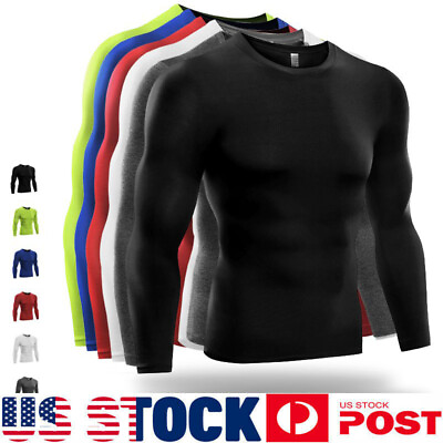 #ad Men#x27;s Compression Shirt Base Layer Sports Top Long Sleeve Gym Quick Dry T Shirt