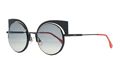 #ad New FENDI FF0177S 003VK Eyeshine 53mm Matte Black Cat Eye Sunglasses Italy