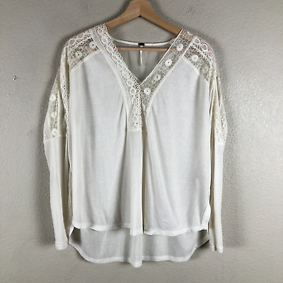 #ad Free People Shirt Womens Small Cream Lace Mesh Detail Casual Trendy Bohemian