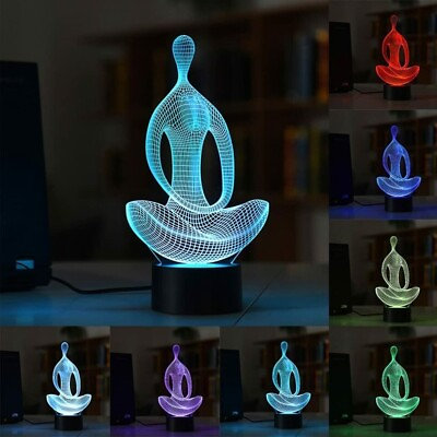 #ad 1 Yoga 3D LED Illusion USB Night Light Acrylic Table Desk Lamp 7 Colors Changing