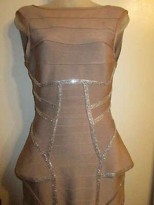 #ad Terani Couture 4 Bandage Dress Peplum Sparkling Rhinestone Crystal Cocktail CHIC