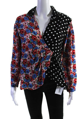 #ad Rixo Womens Silk Polka Floral Print Long Sleeves Blouse Multicolored Size Small $73.19